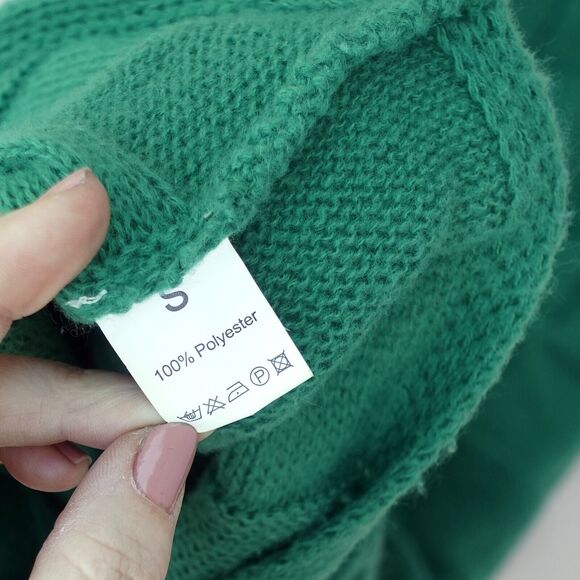 Women's Sweater S Woven Green Tight Knit Crew Neck Ribbed Long Sleeve Pullover - Picture 10 of 10